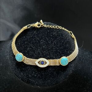 Turquoise and Gold Evil Eye Bracelet